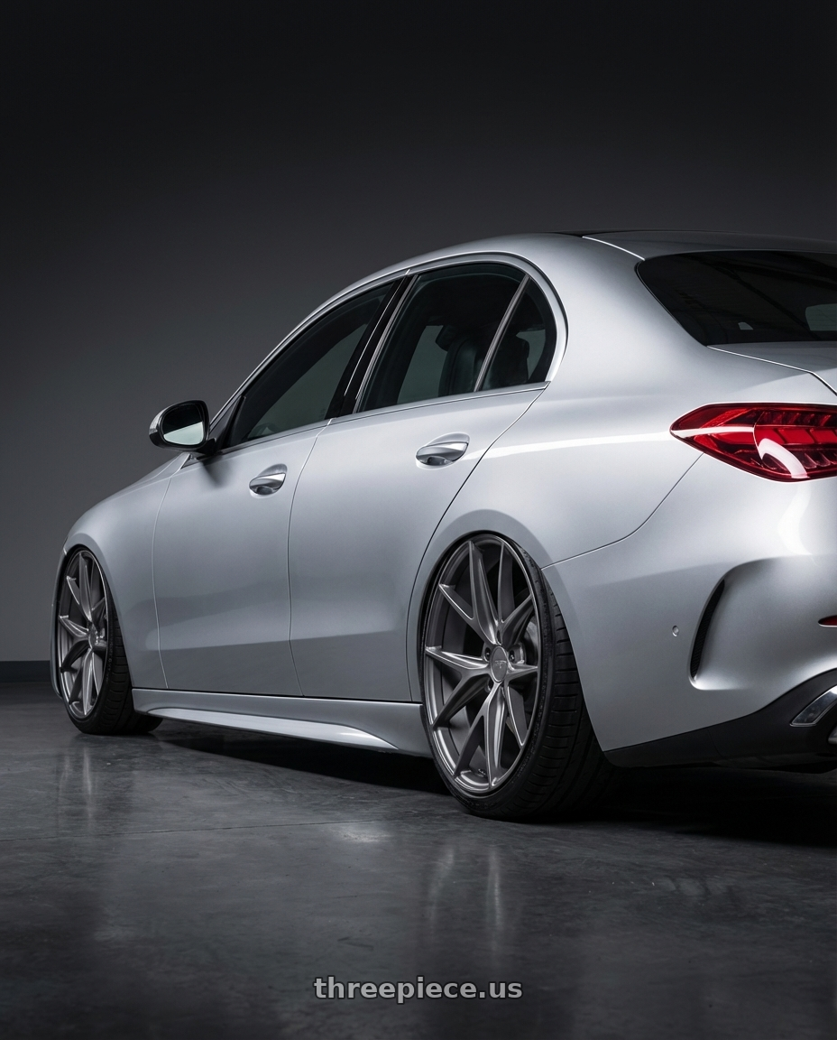 2022 Mercedes-Benz C-Class W206 with Niche 1PC M116 MISANO 5X112 19X9.5 +50 MATTE GUN METAL wheels rear three quarter view slight stretch tires