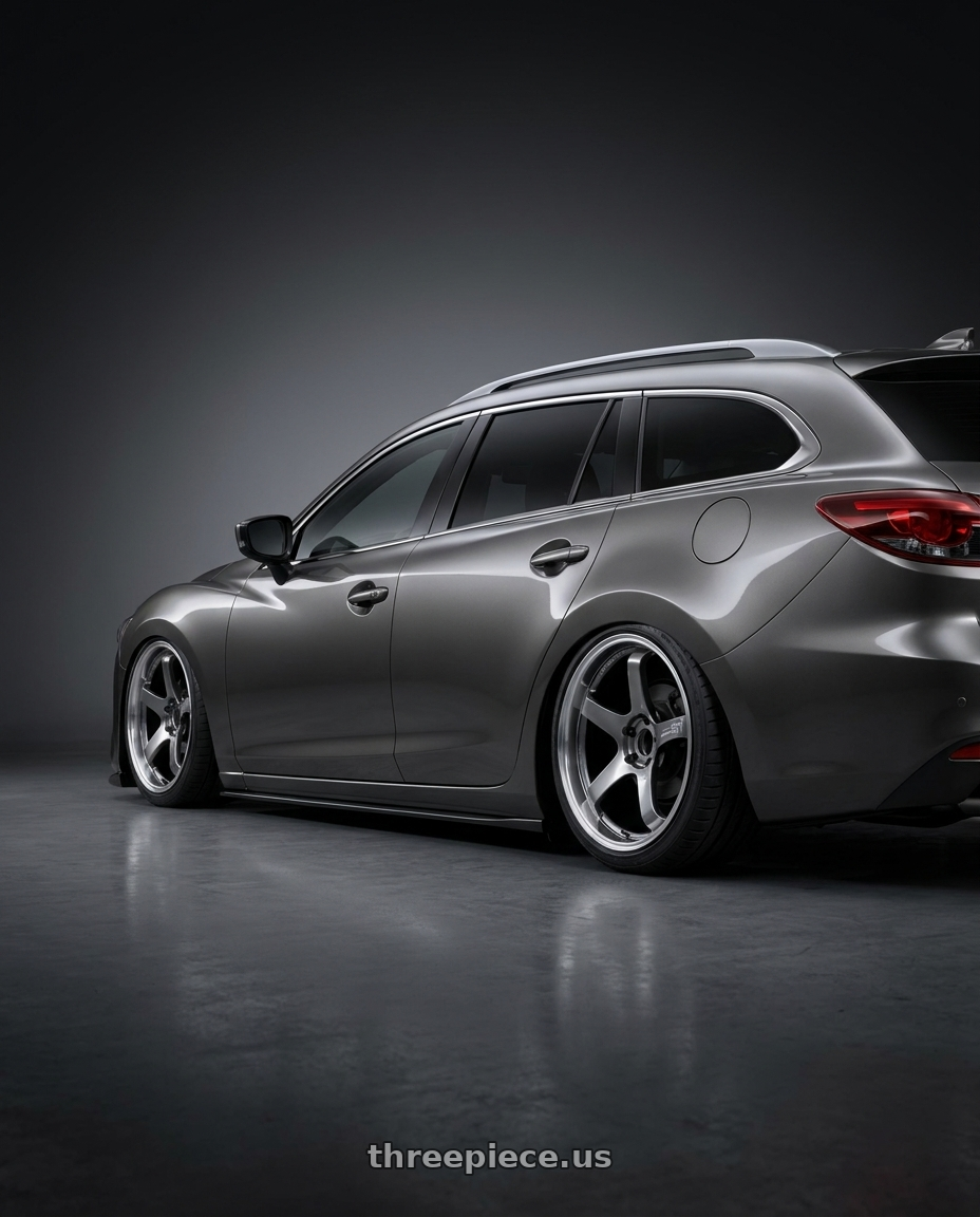 2023 Mazda 6 Wagon with Advan Racing GT PV 5x112 20x9.5 +29 MACHINING & HYPER PLATINUM BLACK wheels rear three quarter view slight stretch tires