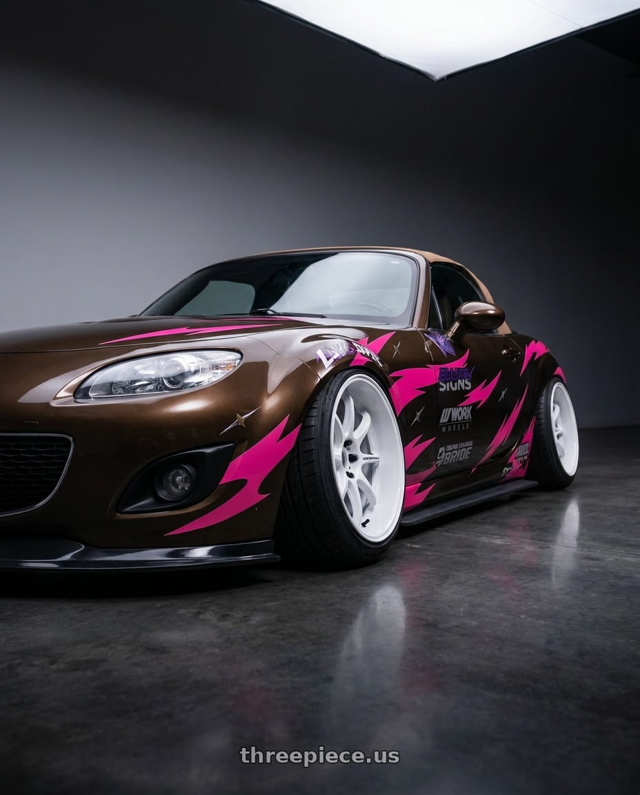 2012 Mazda miata with Work Emotion D9r 5x100 18x10.5 +15 White wheels