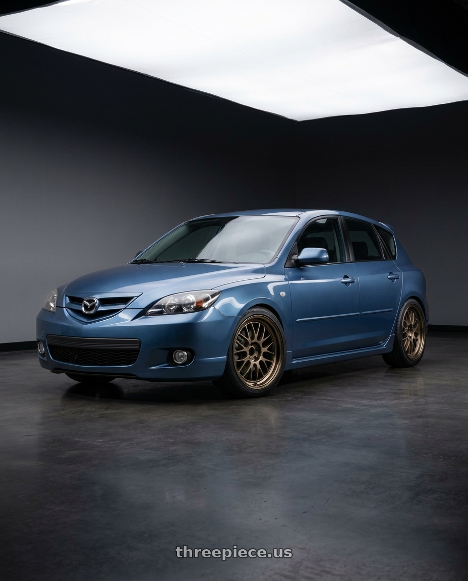 2008 Mazda 3 Aurora Blue with Volk Racing 21A 5x114.3 18X9.5+0  Bronze wheels