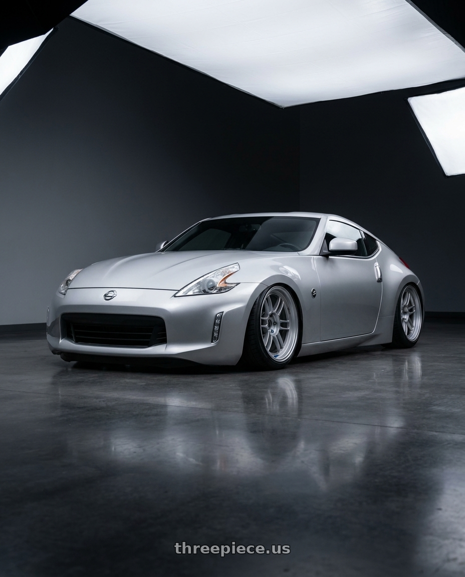 2017 Nissan 370z with Enkei RPF1RS 5x114.3 18x10.5+0 Silver wheels
