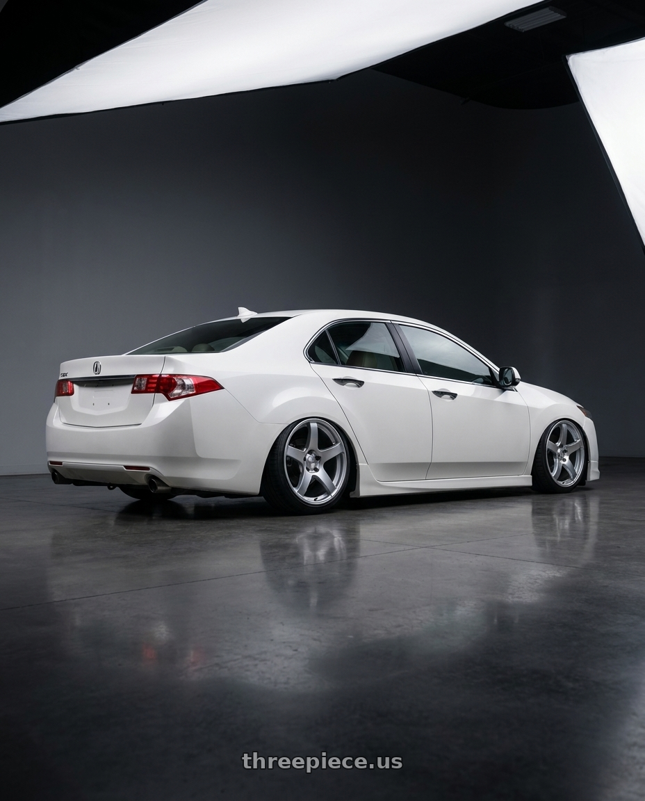 2013 Acura TSX with Ssr Gtv01 5x114.3 18x10.5+15  GLARE SILVER wheels rear three quarter view slight stretch tires