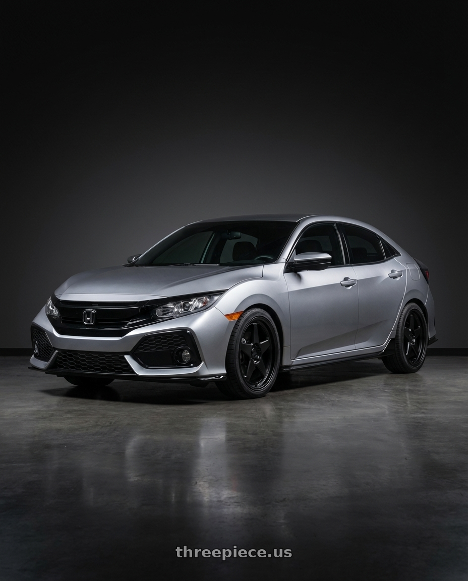 2018 Honda Civic Hatchback Sport, Polished metal metallic with KATANA RACING KR03 5x114.3 18x8 +40 Glossy Black wheels