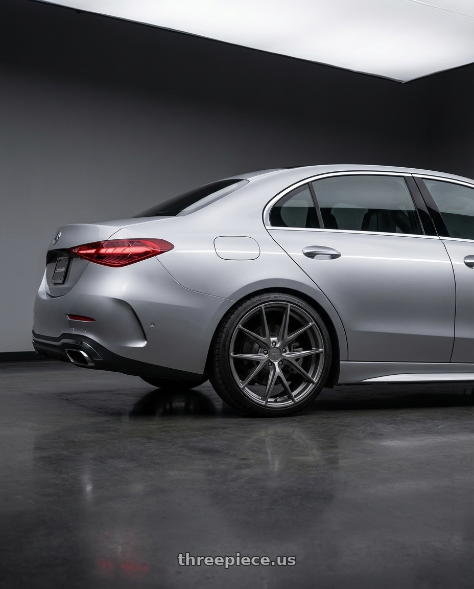 2022 Mercedes-Benz C-Class W206 with Niche 1PC M116 MISANO 5X112 19X9.5 +38 MATTE GUN METAL wheels rear three quarter view square tires