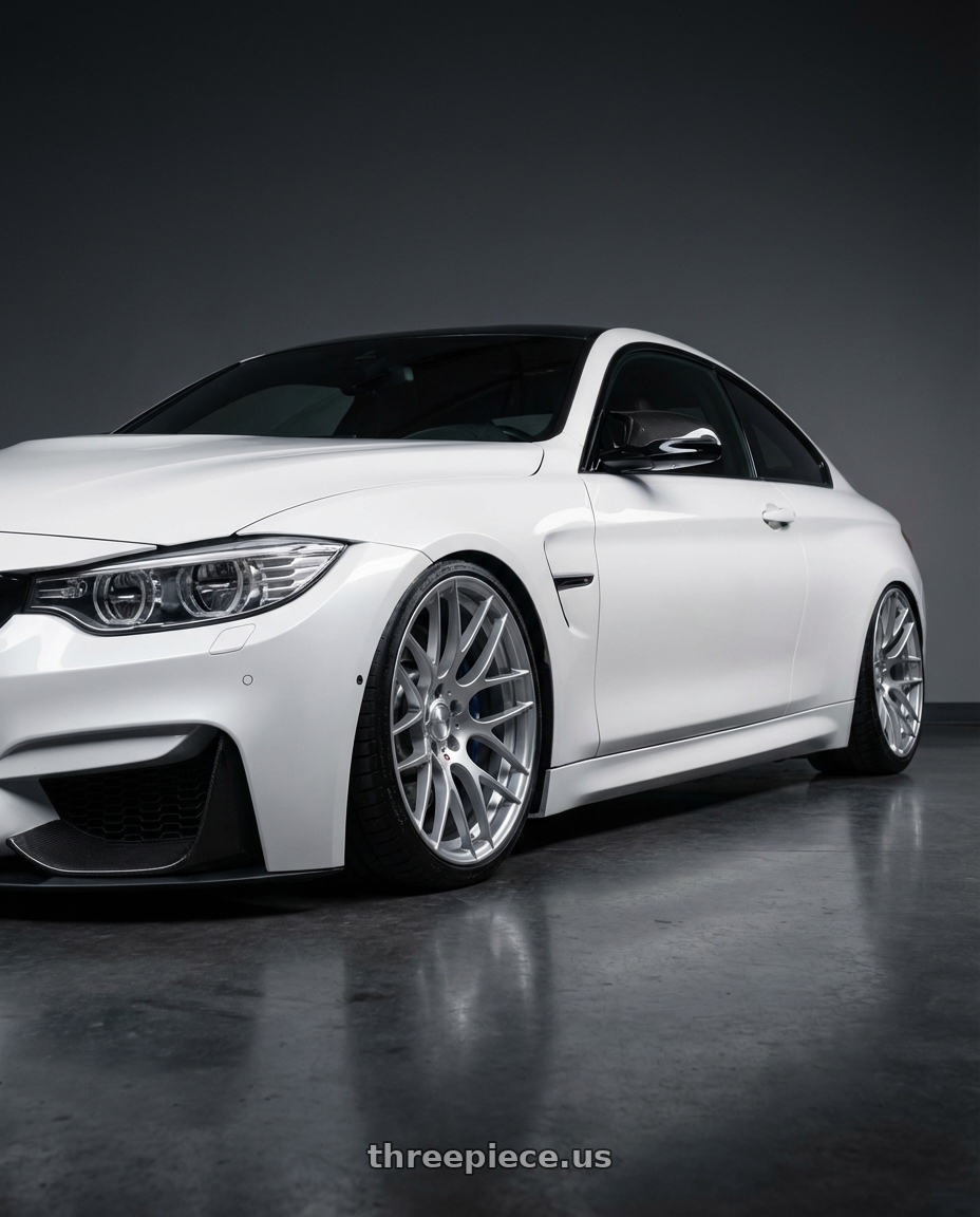 2018 BMW M4 F82 with Avant Garde Wheels M359 5X120 19x9 +35 Hyper Silver wheels front three quarter view stanced stance