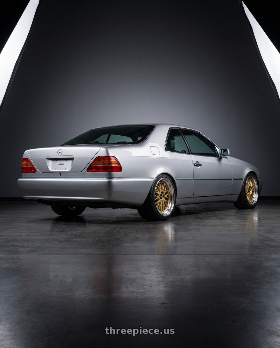 1998 Mercedes CL with BBS LM 5x114.3 20x10.5+20 Gold wheels rear three quarter view meaty tires