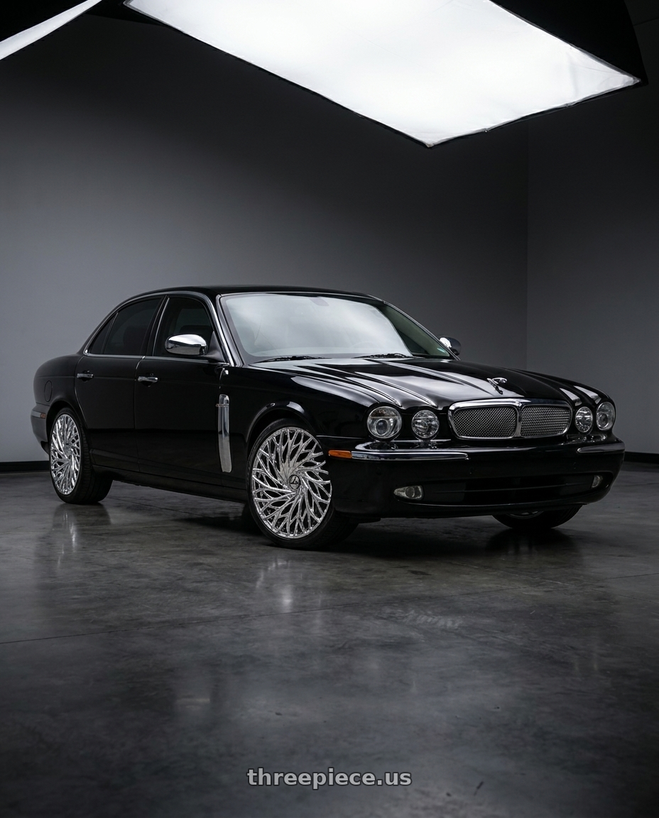 2008 Jaguar xj8 black with Azara AZA-525 5x114.3 / 5x120 20x8.5 +35 Nano Chrome wheels