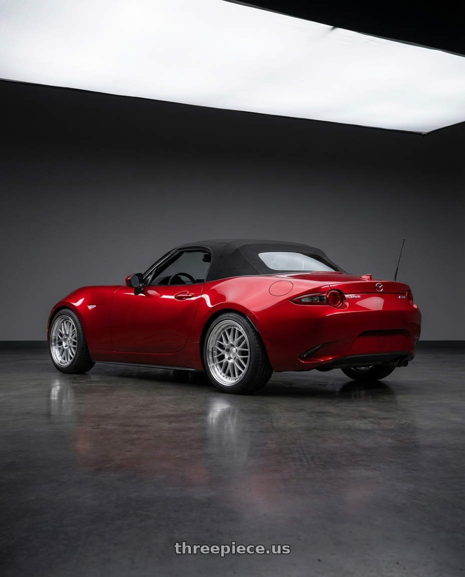 2016 Mazda Miata with Aodhan AH02 4x100 / 4x114.3 17x8+35 Silver w/ Machined Lip wheels rear three quarter view square tires