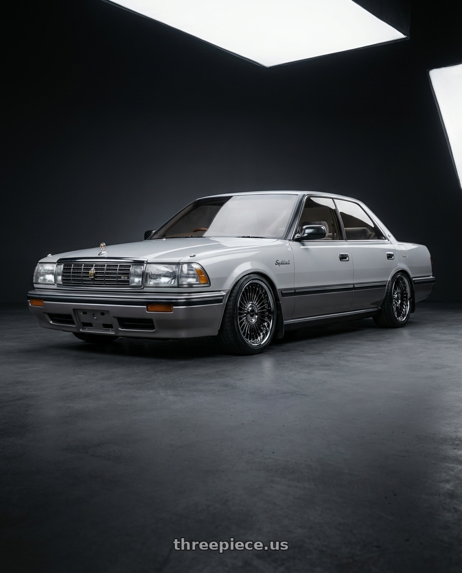 1991 Toyota Crown  with Work Emitz Black Polish 5x100 19x7.5 +45 wheels