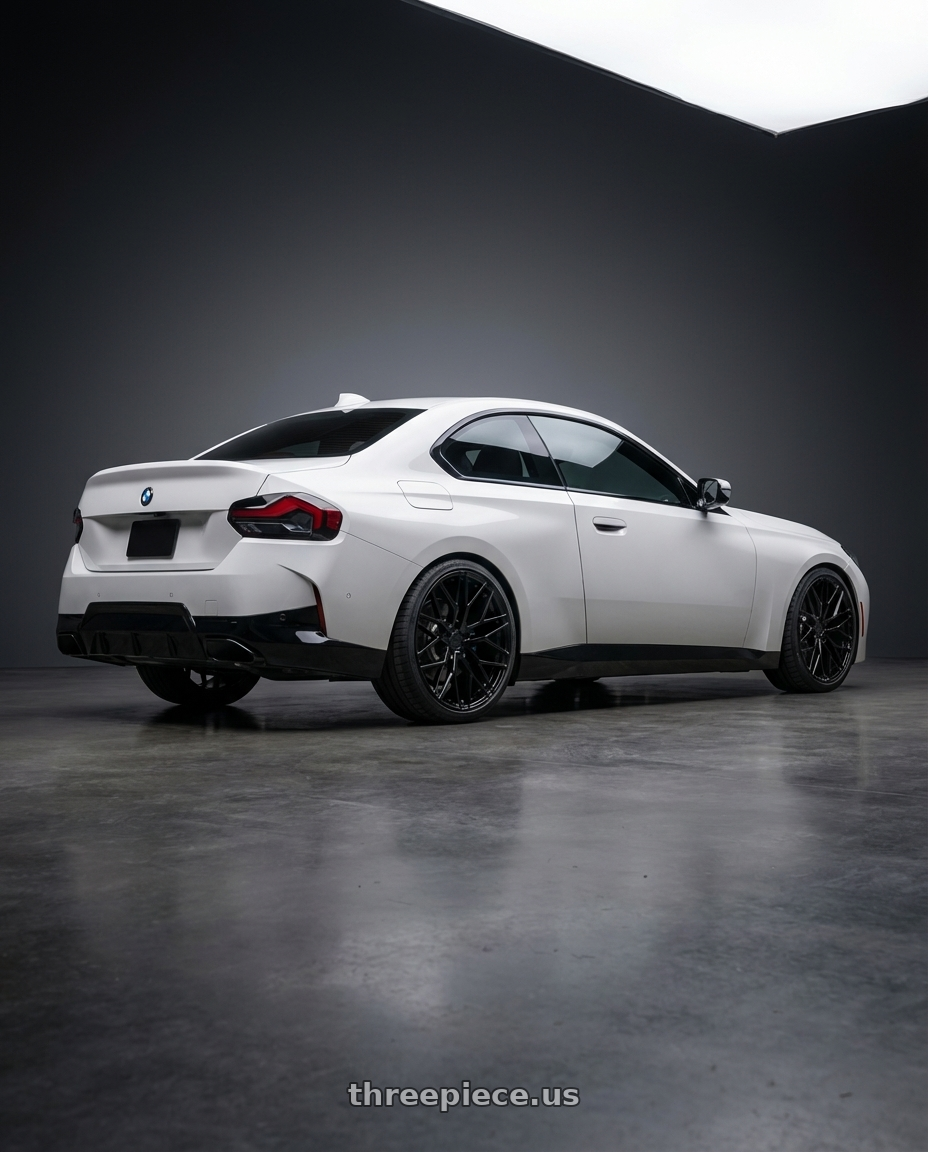 2024 BMW 2 Series G42 with Avant Garde Wheels M520R 5X112 19x8.5 +35 Gloss Black wheels rear three quarter view square tires