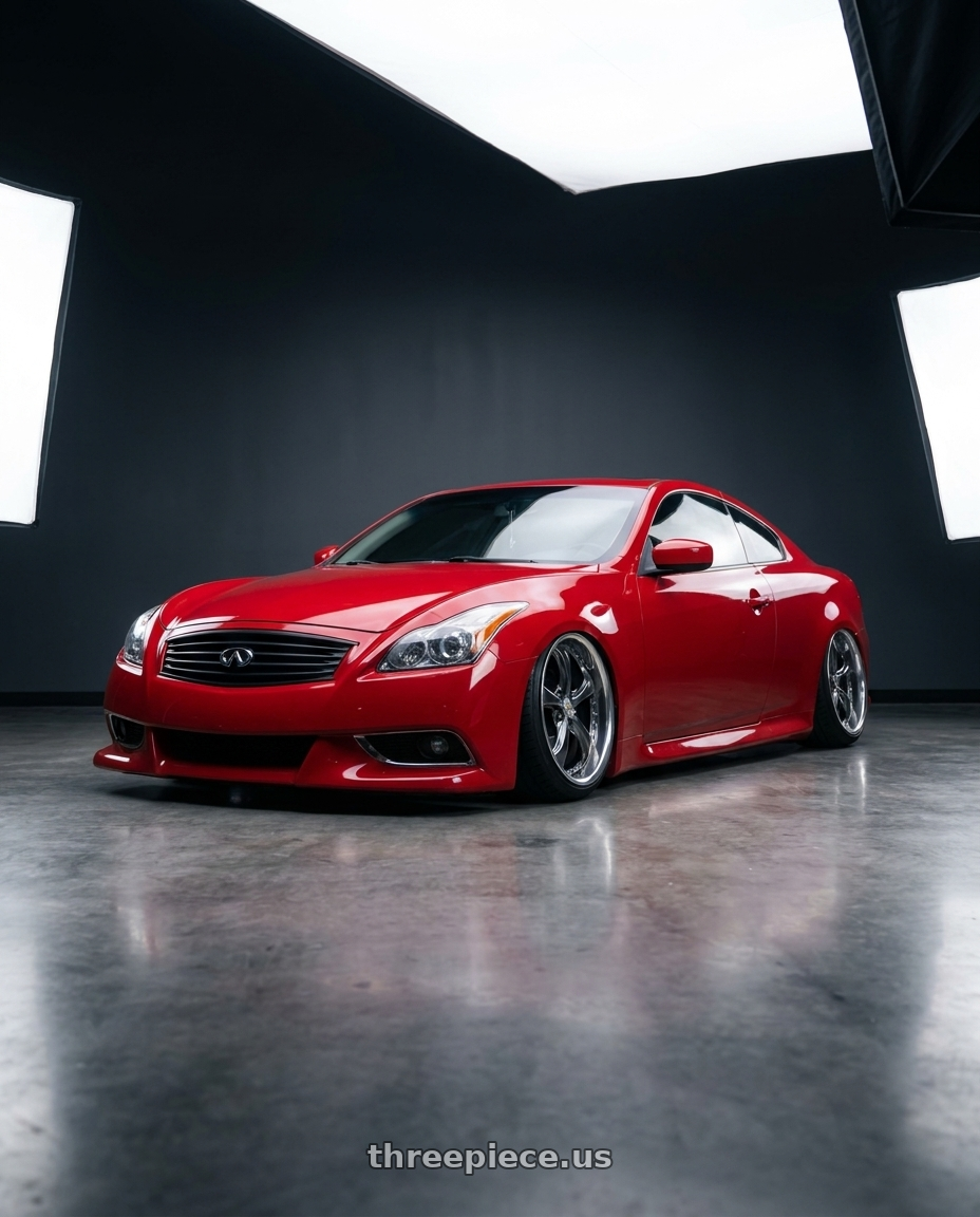 2008 Infiniti g37 coupe red with Work Wheels VS-KF 5X114.3 19x8+2 Brilliant Silver Black A Disk FULL REVERSE wheels