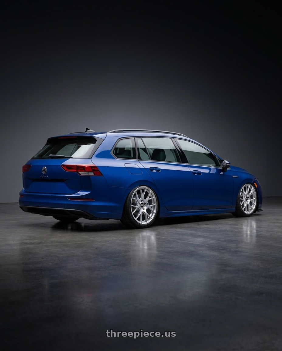 2022 Golf varinat with BBS RE-V7 5x112 19x8.5 +43 Diamond Silver wheels rear three quarter view slight stretch tires