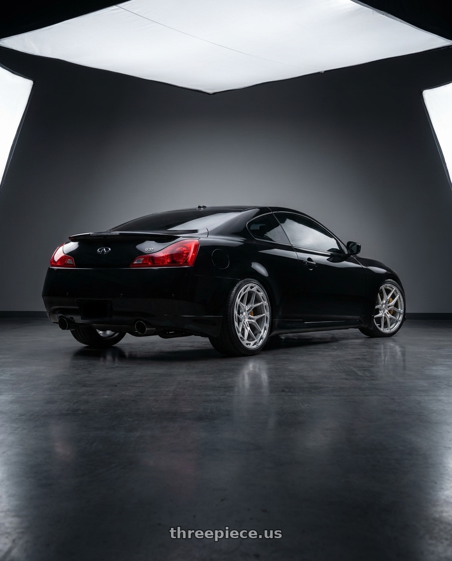 2013 infiniti g37 with Rohana RFX19 5x114.3 20x9 +35 Machine Silver wheels rear three quarter view square tires