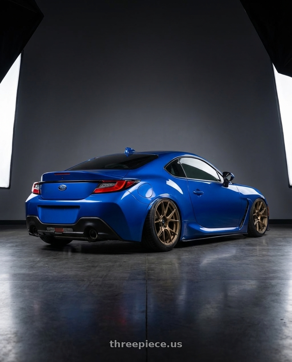 2024 Subaru BRZ with Konig Ampliform 5x114.3 18x8.5+35 Gloss Bronze wheels rear three quarter view slight stretch tires