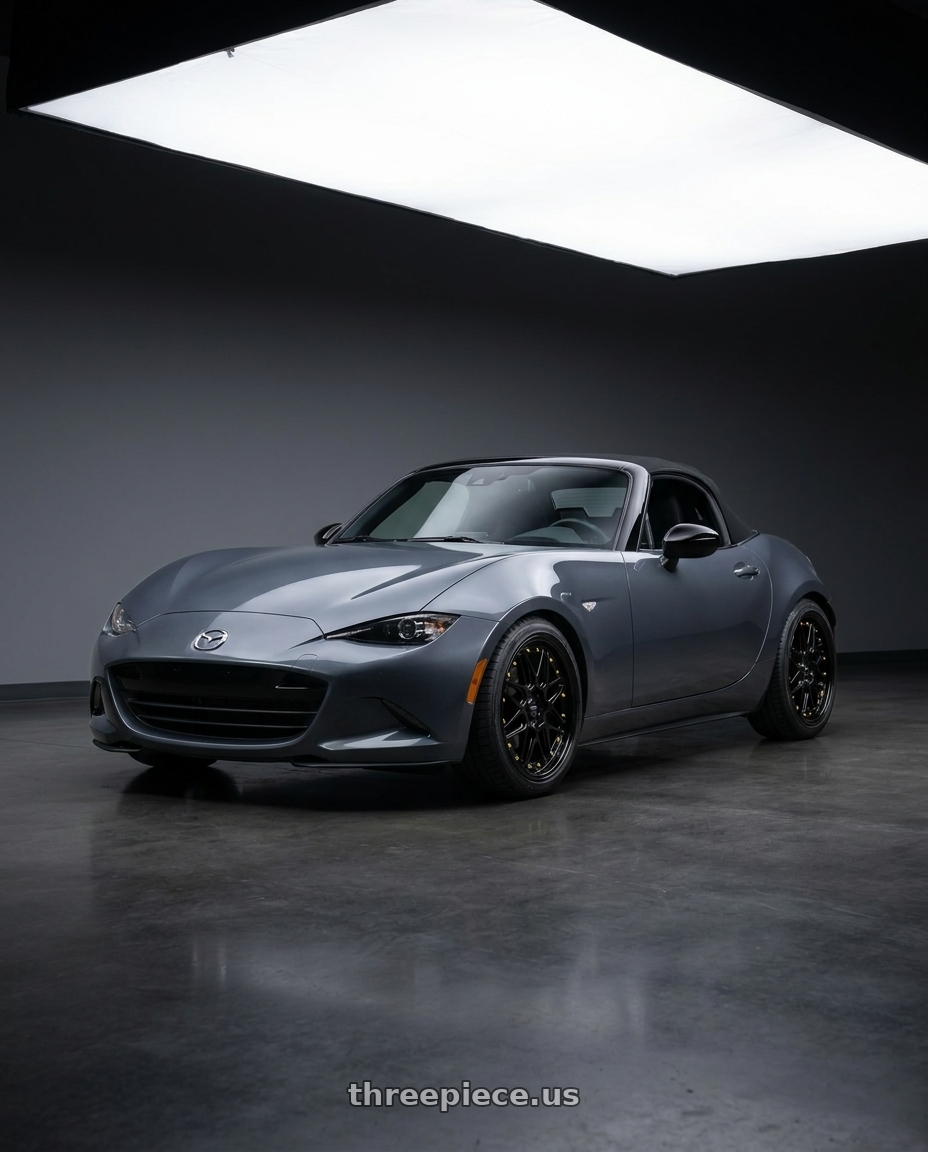 2020 Mazda mx-5 Miata club soft top polymetal grey with Vors VR7 4x100/4x114.3 16x7  +38 All Black Gold Rivet wheels