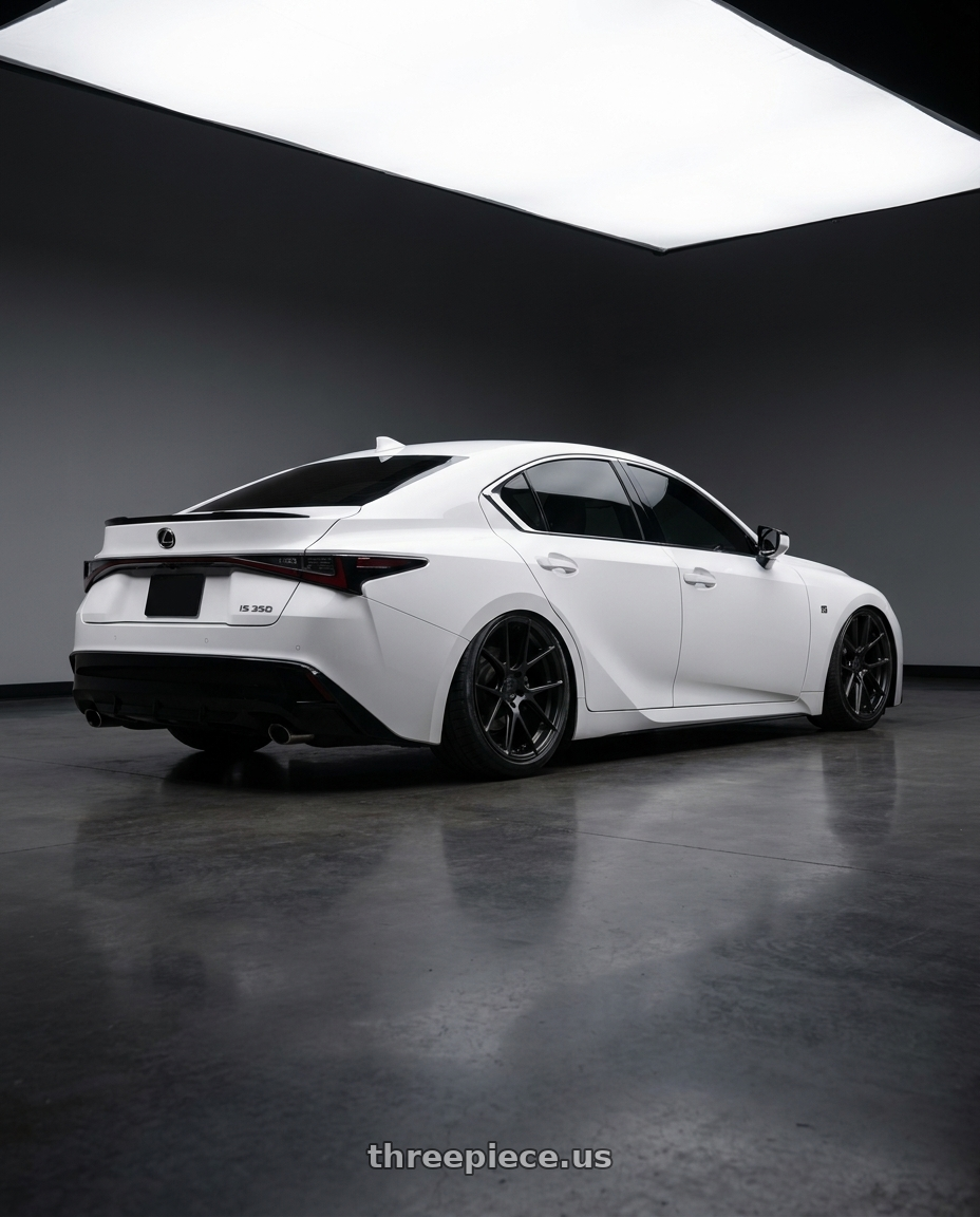 2024 Lexus IS 350 with Avant Garde Wheels M510 5X114.3 19x9.5 +40 Matte Black wheels rear three quarter view slight stretch tires