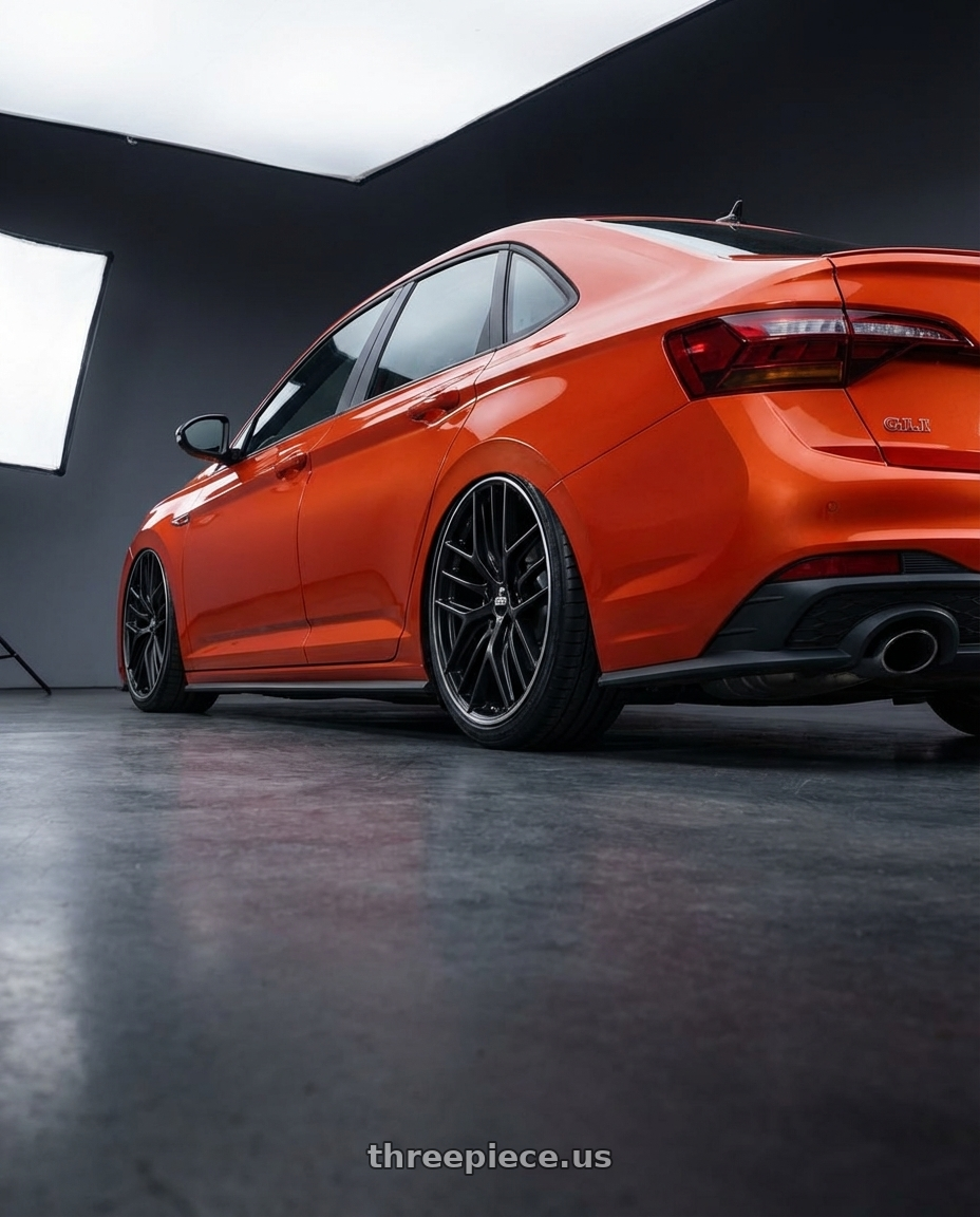 2023 Volkswagen Jetta GLI MK7 with BBS CC-R 5x112 19x8.0+27 Satin Black wheels rear three quarter view slight stretch tires