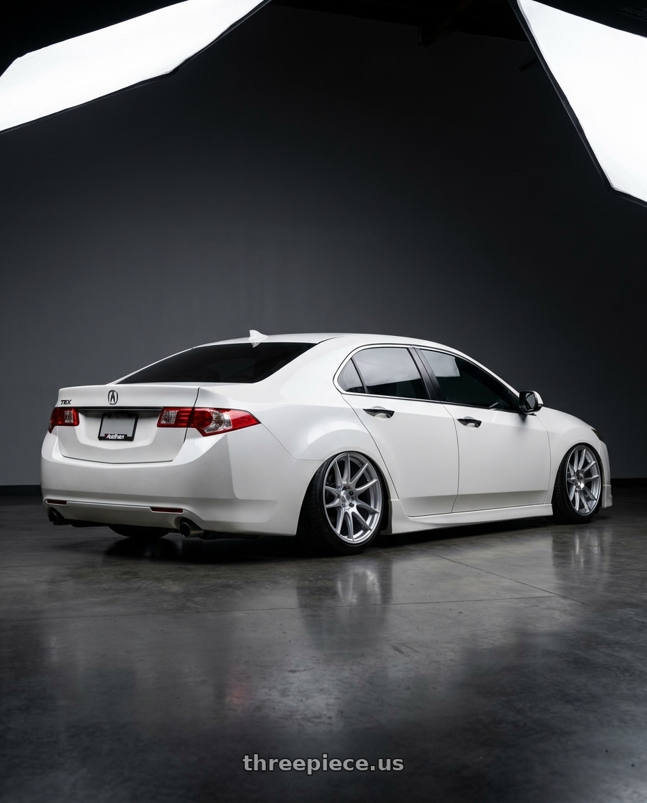 2013 Acura TSX with Aodhan AFF2 5x114.3 19x9.5+35 Gloss Silver Machined Face wheels rear three quarter view slight stretch tires