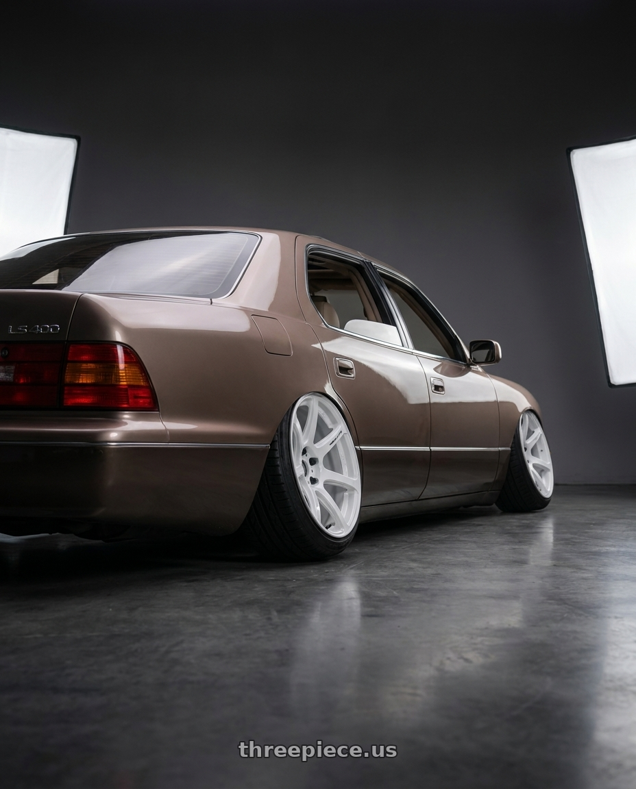 2000 lexus ls400 with Work Emotion T7R wheels rear three quarter view extreme stretch tires