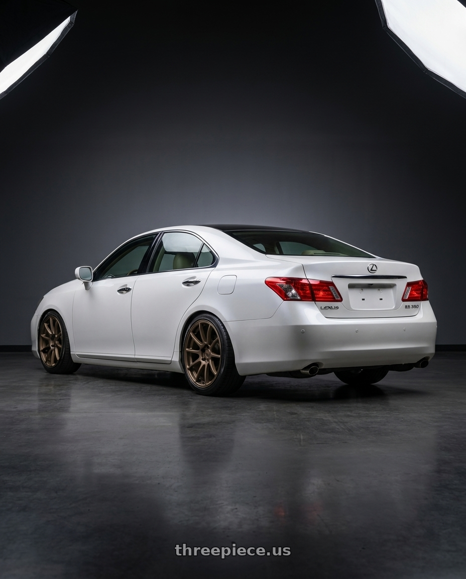 2008 Lexus es 350 with KATANA RACING KR07 5x108 17x7.5 +40 Matte Bronze wheels rear three quarter view slight stretch tires