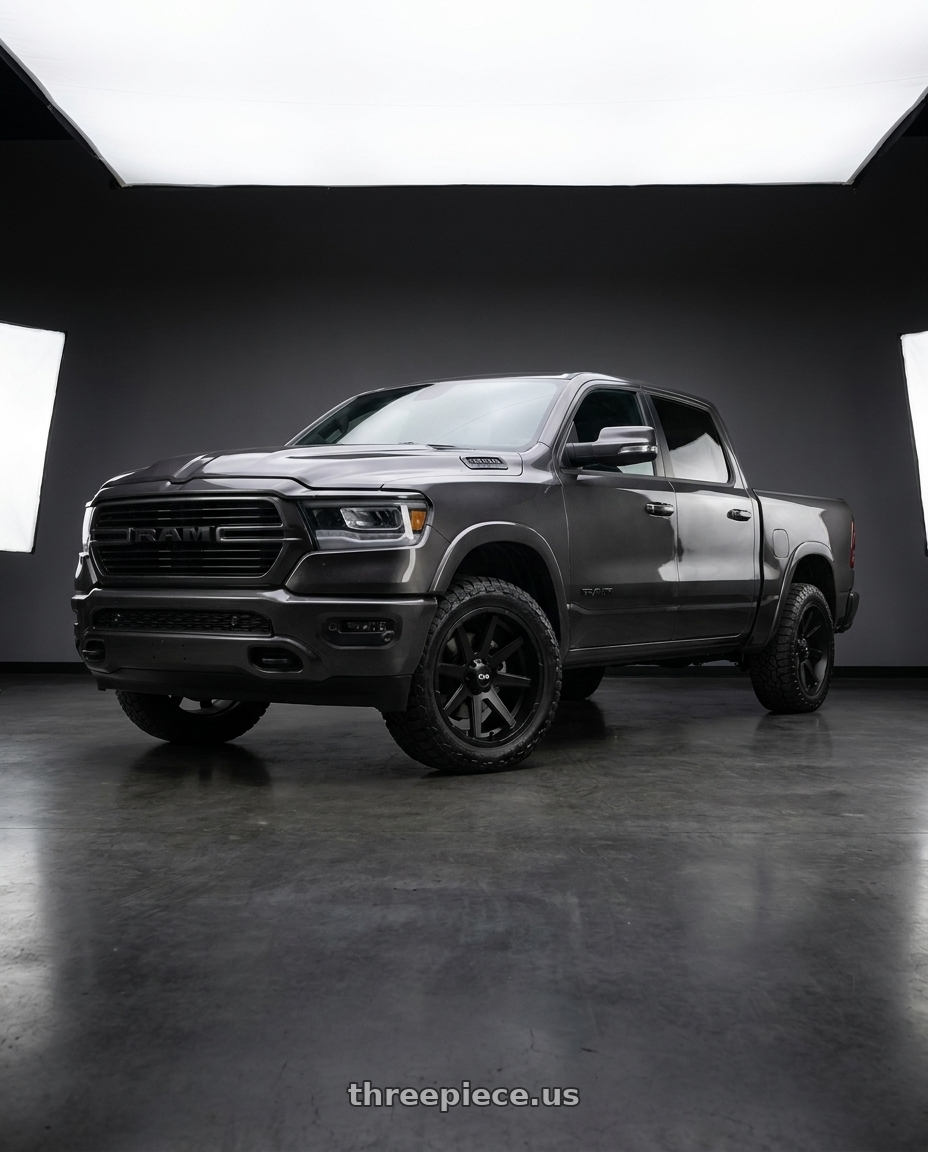 2021 Ram 1500 Laramie with Ion Type 143 6x139.7 20x9+18 Matte Black wheels