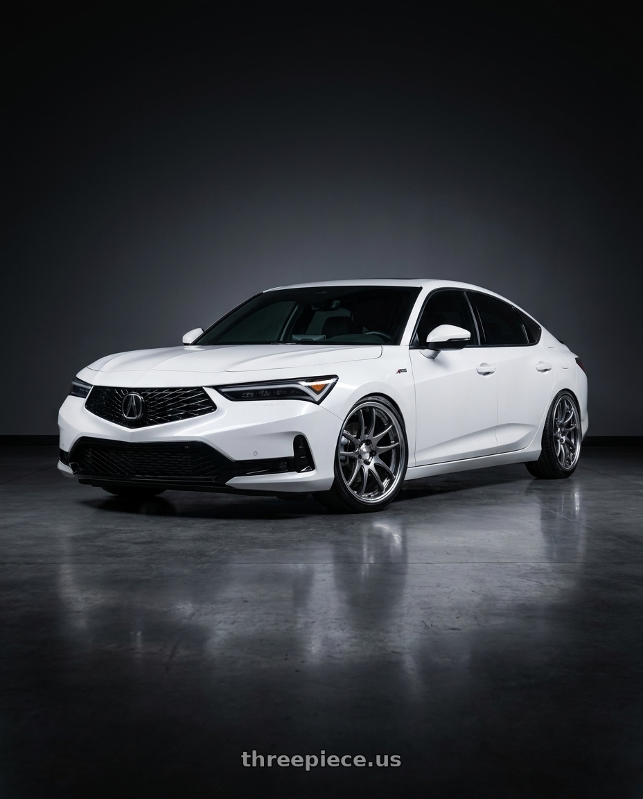 2024 acura integra aspec white with Work Cr 2P 5x114.3 18x9.5 +38 GT Silver wheels