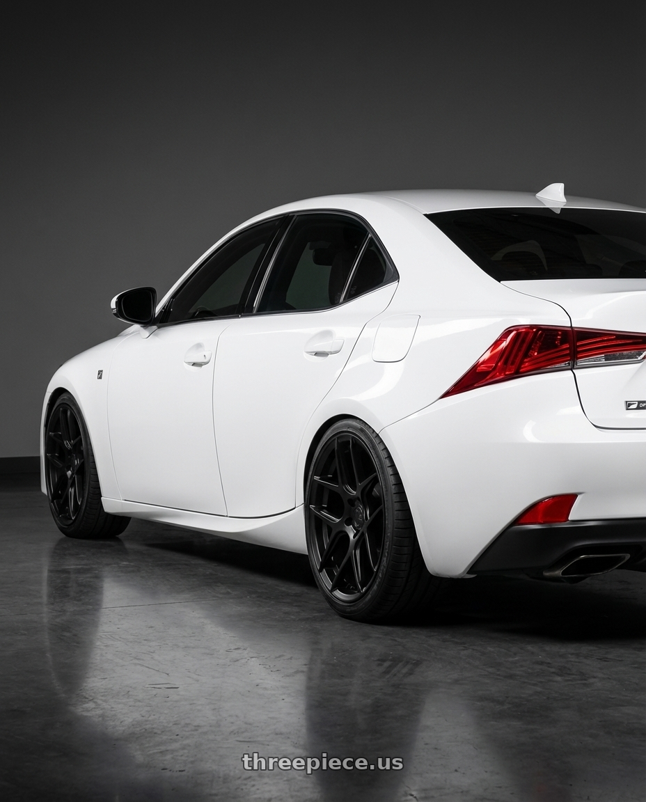 2018 Lexus IS 350 F Sport with Aodhan AFF2 5x114.3 19x9.5+35 Matte Black wheels rear three quarter view square tires