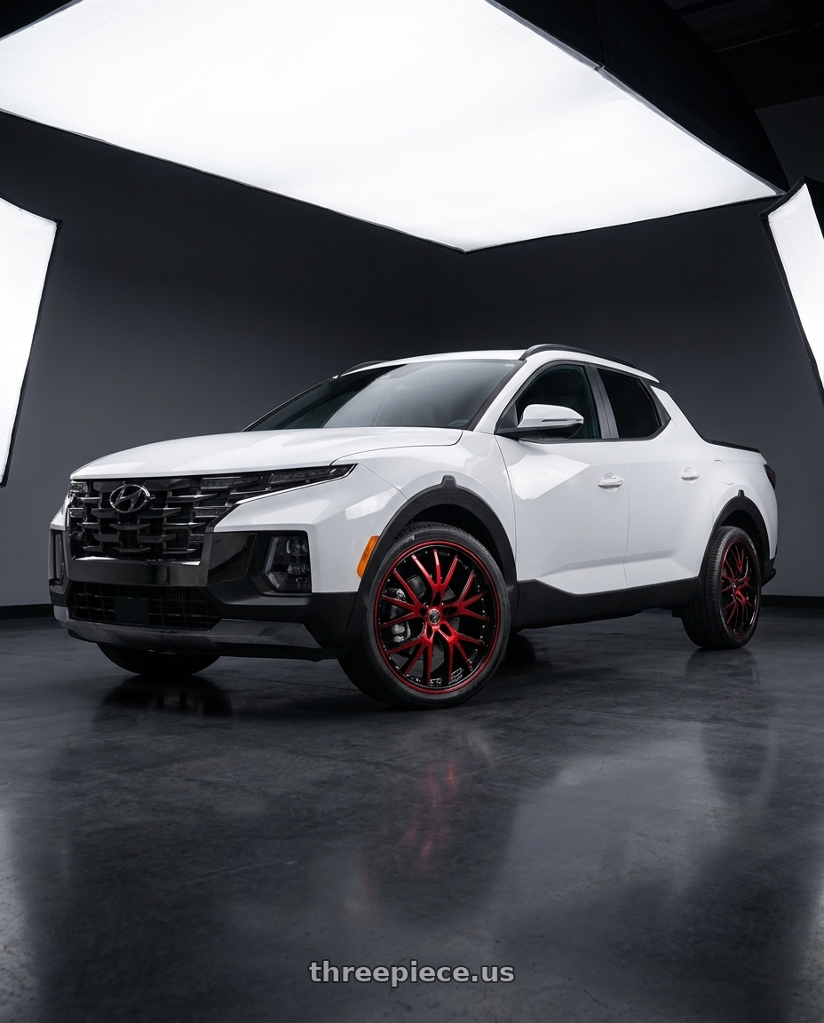 2024 Hyundai Santa Cruz with WHITE DIAMOND w530 5x114.3 20x8.5+35 RED FACE / BLACK wheels