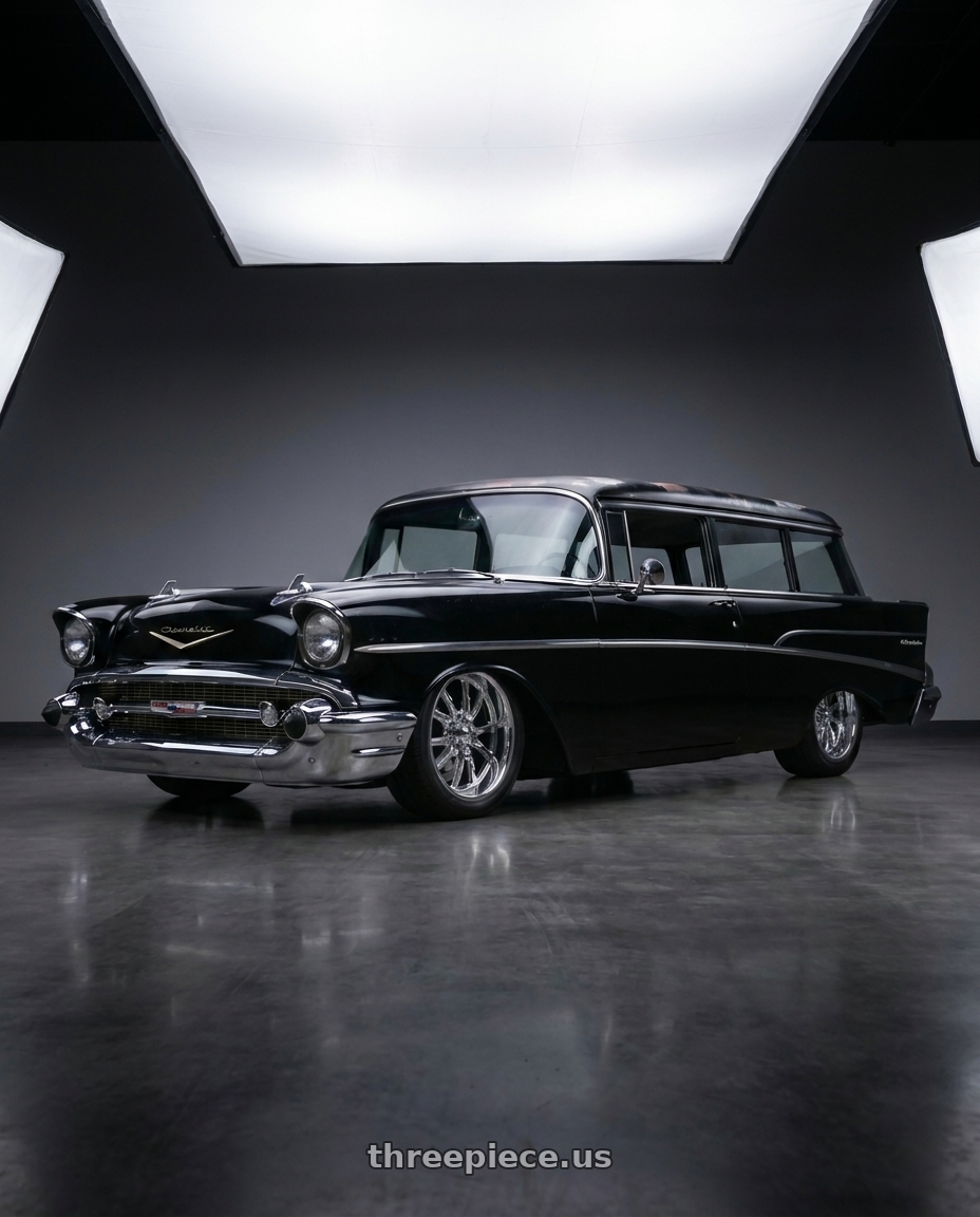 1957 chevrolet 210 handyman with BG Rod Works Old School 5x120.65 17x7+0 Chrome wheels
