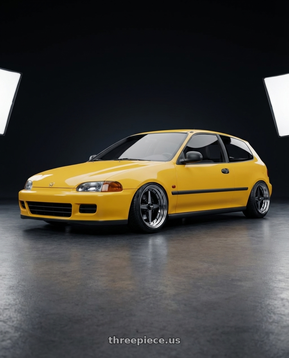 1995 honda civic cx with Equip 01 Black Polish 4x100 15x7.5 +26 wheels