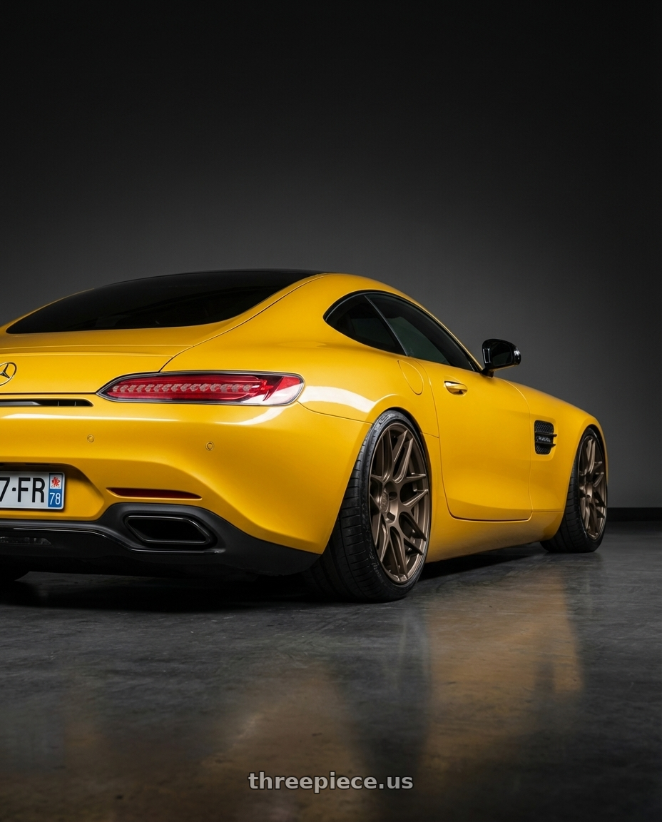 2019 Mercedes-Benz AMG GT with Aodhan AFF2 5x112 20x10.5+35 Matte Bronze wheels rear three quarter view slight stretch tires