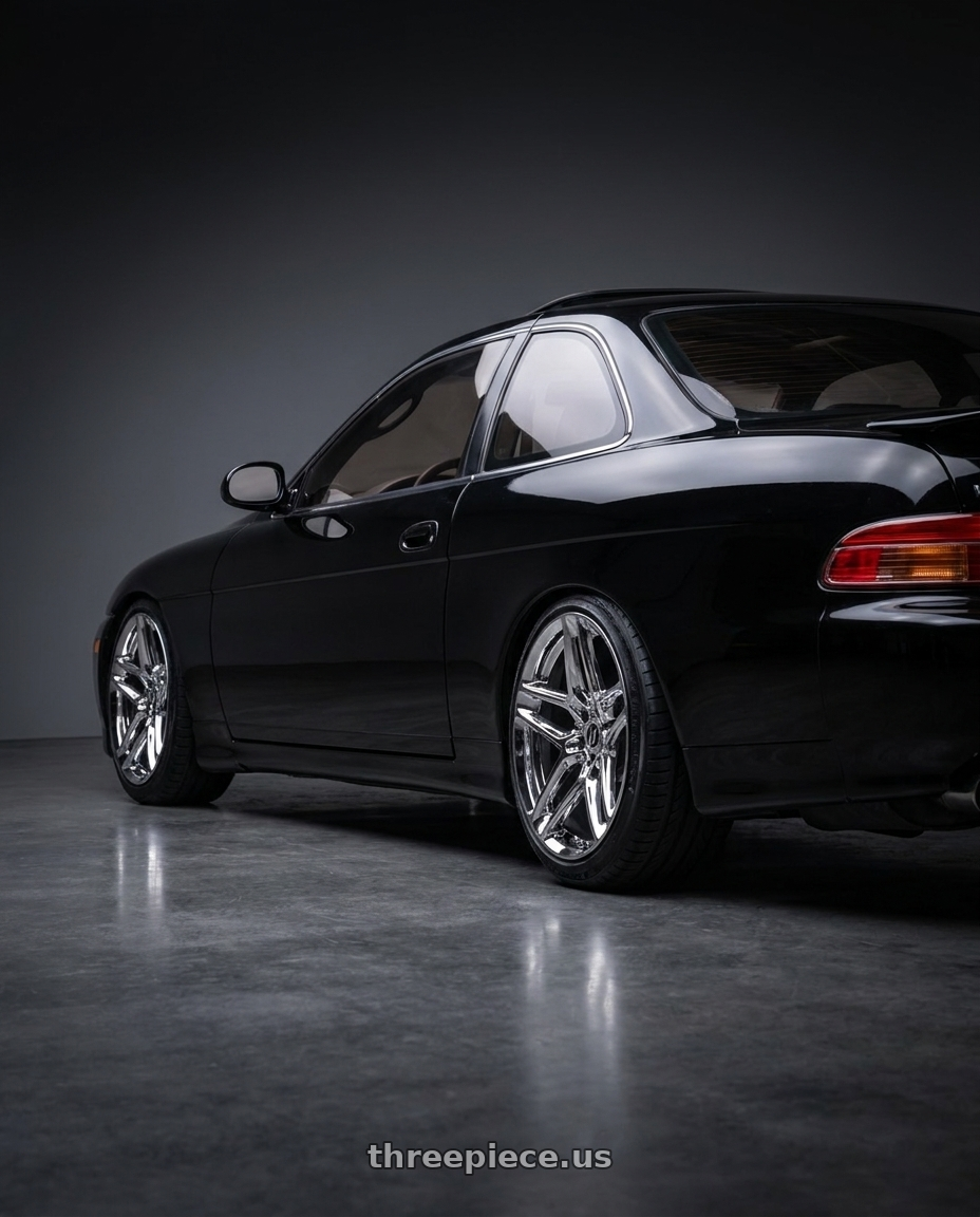 1996 Lexus sc400 with HERITAGE WHEEL EBISU MONOC 5x114.3 19x8.5 +35 CHROME wheels rear three quarter view slight stretch tires