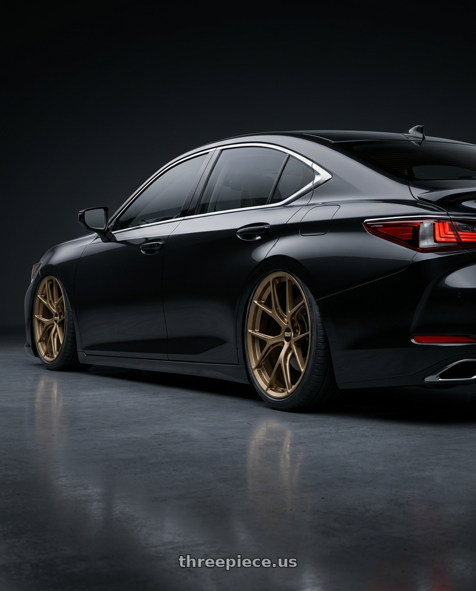 2026 Lexus ES with BBS FI-R CL 20x9.0+52 Matte Bronze wheels rear three quarter view square tires
