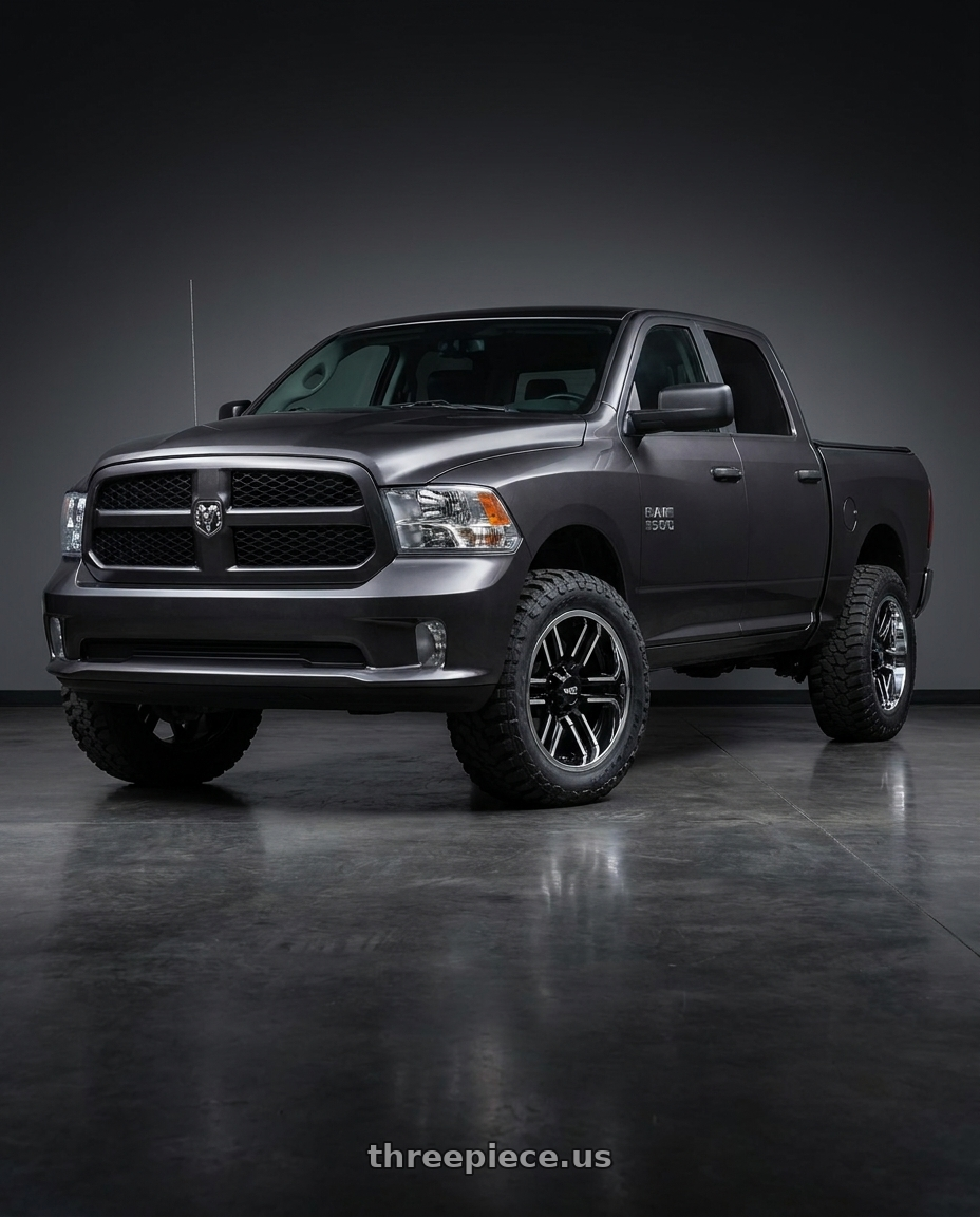2024 Ram 1500 with Moto Metal MO202 6X139.7 22X10 -18 GLOSS BLACK MACHINED CENTER CHROME LIP wheels