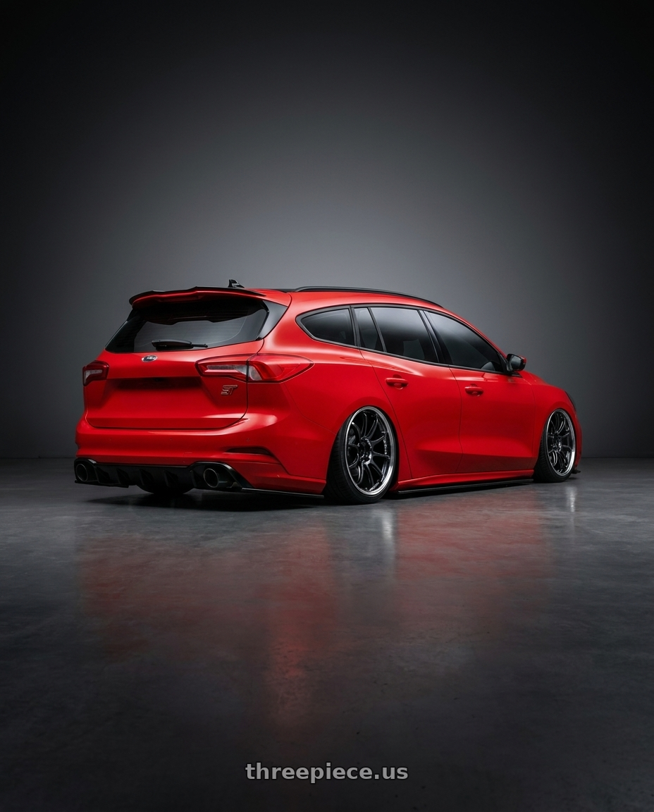 2019 ford Foucs ST wagon  with Advan Racing RZ-DF2 5x114.3 19x9.0 +35 DIAMOND CUT & RACING TITANIUM BLACK wheels rear three quarter view square tires