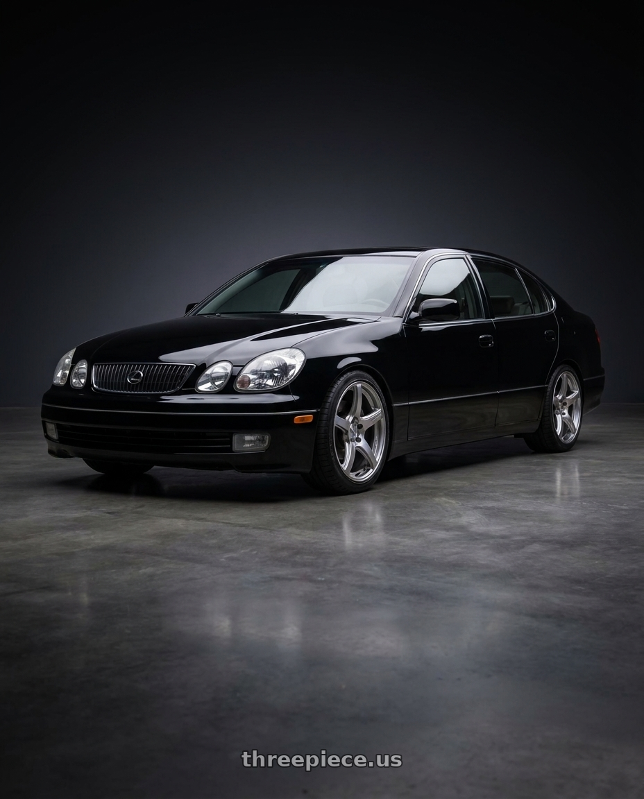 2003 lexus gs 430 black with Work Emotion T5r 5x114.3 18x8.5 +45 Glow Silver wheels