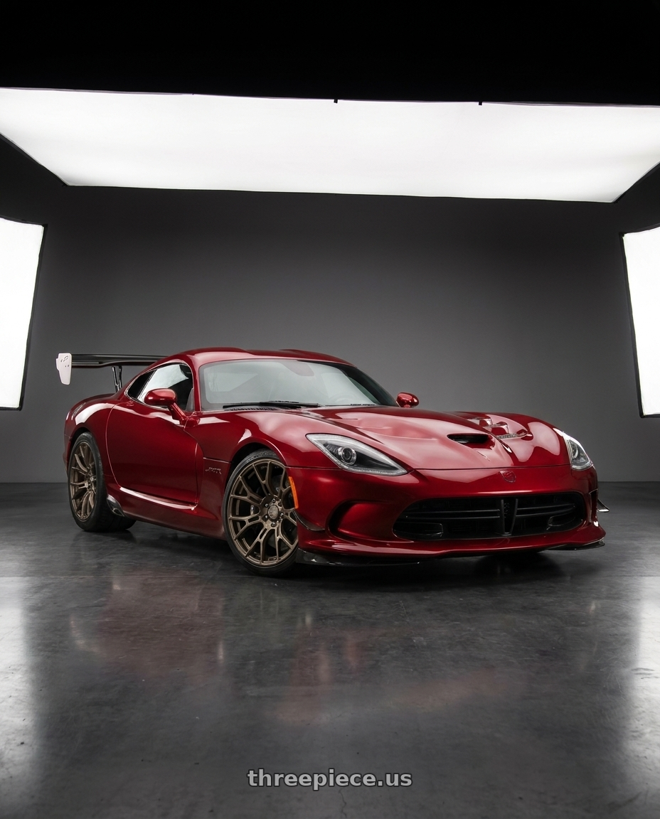 2017 Dodge Viper with Black Rhino RAID 6X114.3 18X9.5 +18 MATTE BRONZE wheels front three quarter view lowered stance
