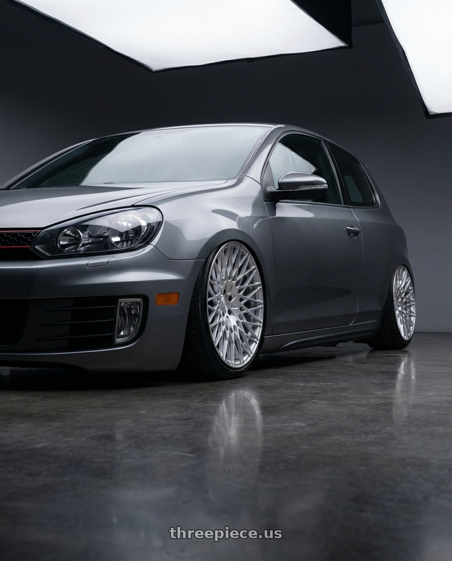 2013 Volkswagen GTI MK6 with Avant Garde Wheels M540 5X112 18x9 +48 Silver Machined wheels front three quarter view stanced stance