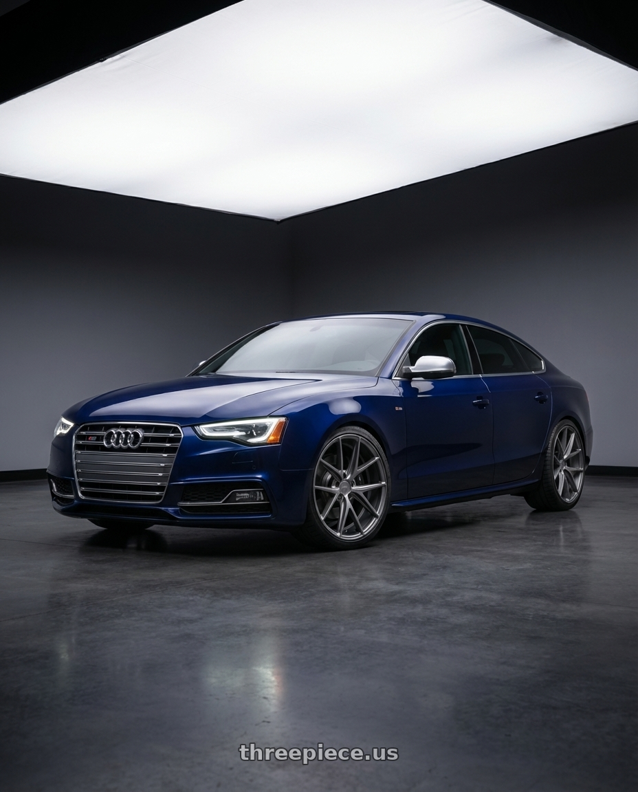 2014 Audi S5 B8 with Niche 1PC M116 MISANO 5X112 19X9.5 +50 MATTE GUN METAL wheels front three quarter view lowered stance