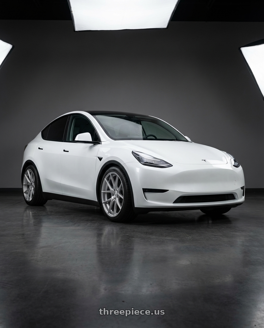 2024 Tesla Model Y with Aodhan AFF3 5x114.3 20x9+32 Gloss Silver Machined Face wheels