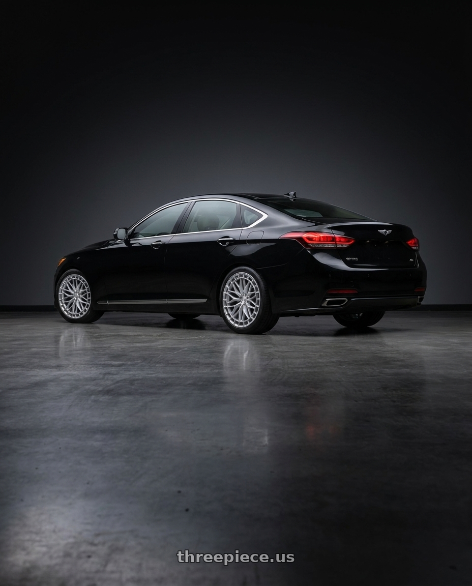 2016 Hyundai Genesis 3 8 with KATANA RACING KR12 5x114.3 18x8 +40 Glossy Silver Machine Face wheels rear three quarter view square tires