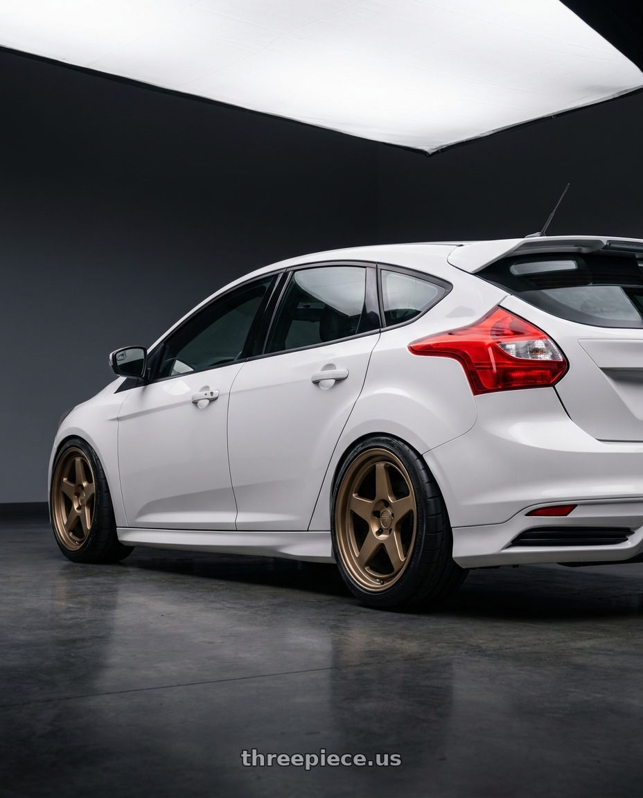 2012 ford focus st with Kansei K12B KNP 5X108 18x8.5 35 Bronze wheels rear three quarter view meaty tires