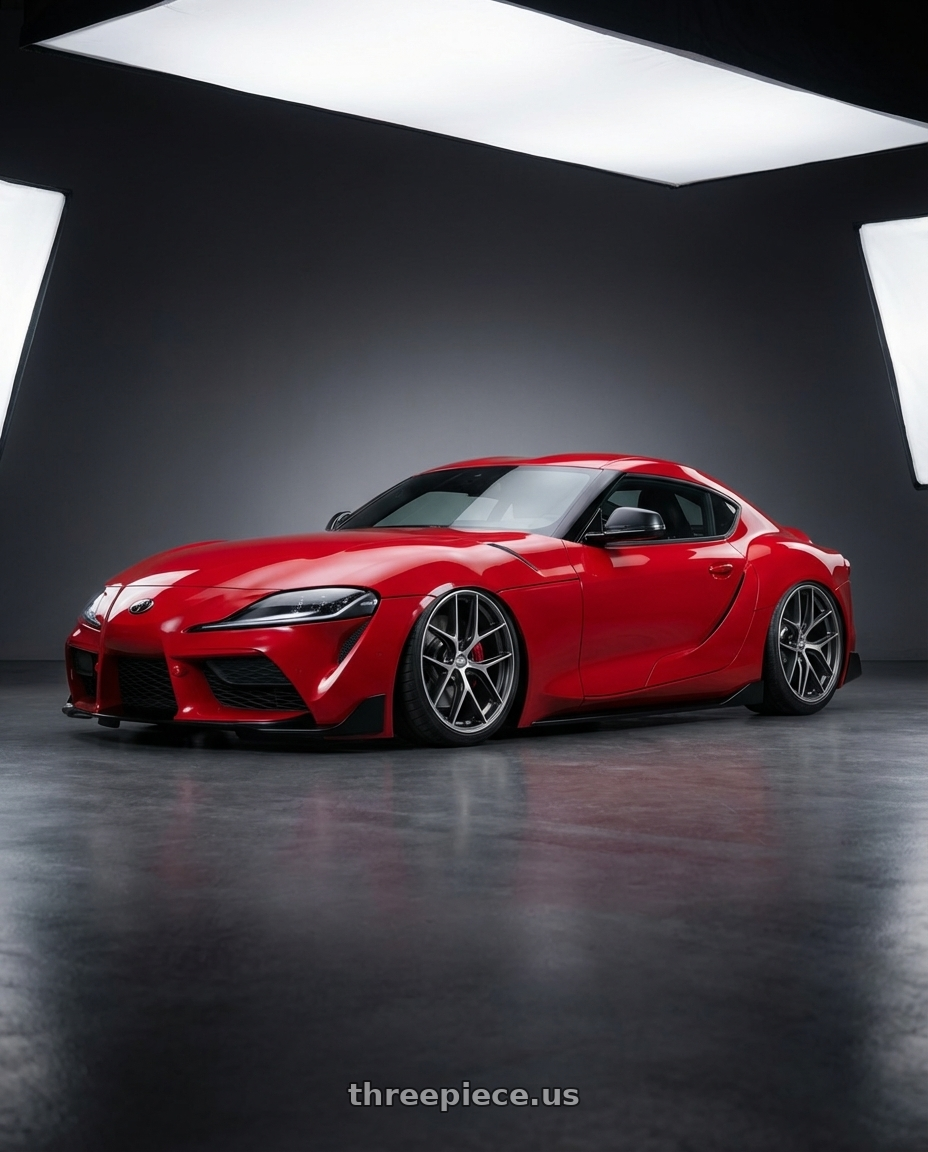 2023 Toyota GR Supra with BBS CC-R 5x112 19x9.0+42 Graphite w/ Diamond Cut Face wheels rear three quarter view slight stretch tires