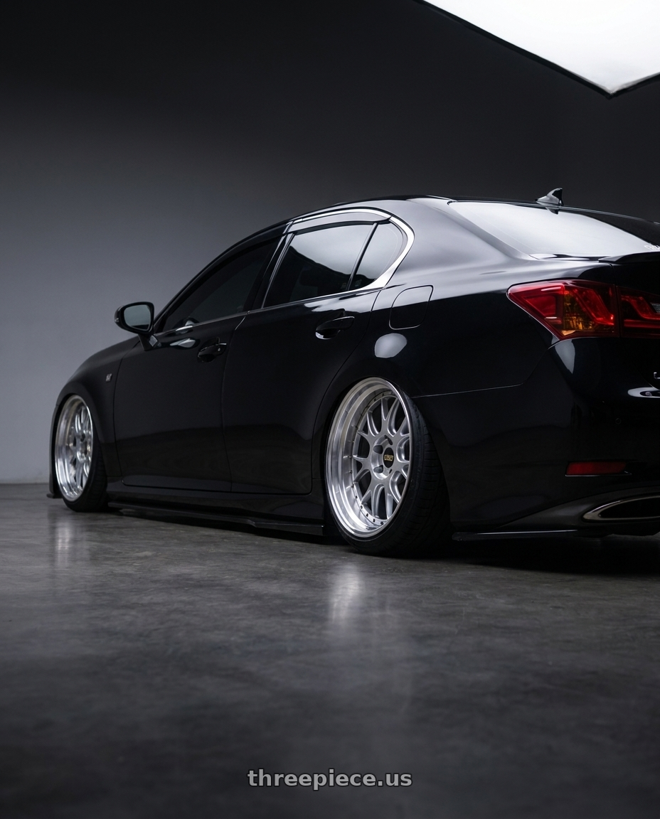 2013 Lexus gs350 with BBS LM-R 5x120 19x9.5+35 Diamond Silver wheels rear three quarter view slight stretch tires