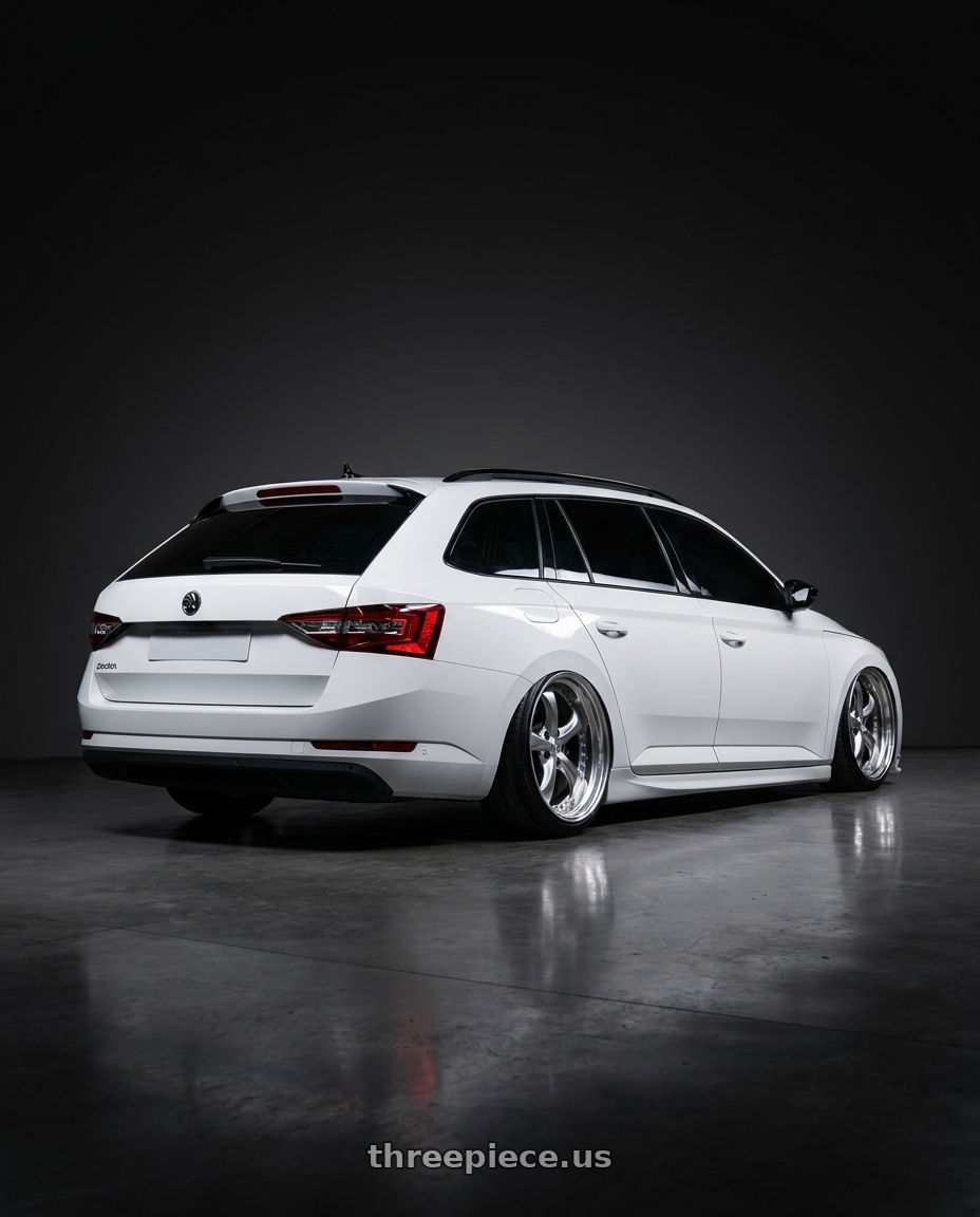 2018 superb combi  with Work Wheels VS-KF 5X114.3 19x7.5+34 Brilliant Silver Black A Disk FULL REVERSE wheels rear three quarter view slight stretch tires