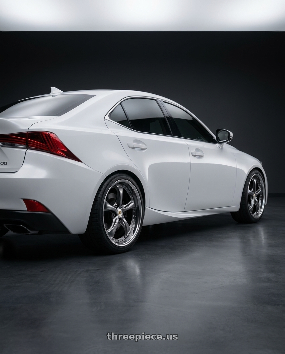 2020 lexus is 300 base with Work Wheels VS-KF 5x114.3 20x8.5+40 Brilliant Silver Black O Disk FULL REVERSE wheels rear three quarter view square tires