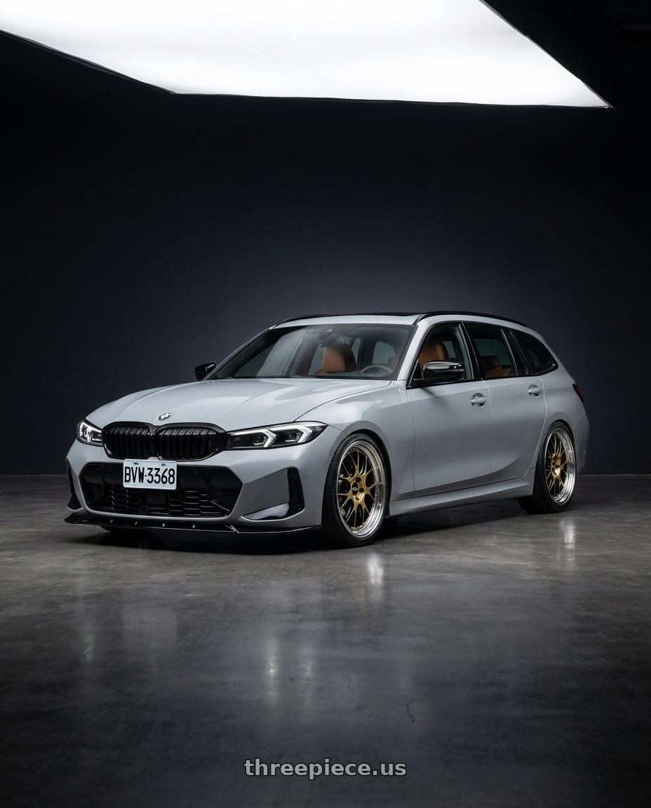 2024 BMW G21 320i, Brooklyn grey, leather nappa/zimt, license plate number BVW-3368 with BBS LM-R 5x120 20x9.5 +23 Gloss Black/Gold Center / Diamond Cut Lip wheels