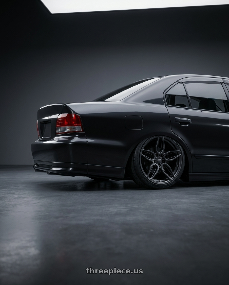 2004 Mitsubishi galant with ADV.1 ADV005 5x112 21x9 +20 Satin Black wheels rear three quarter view square tires