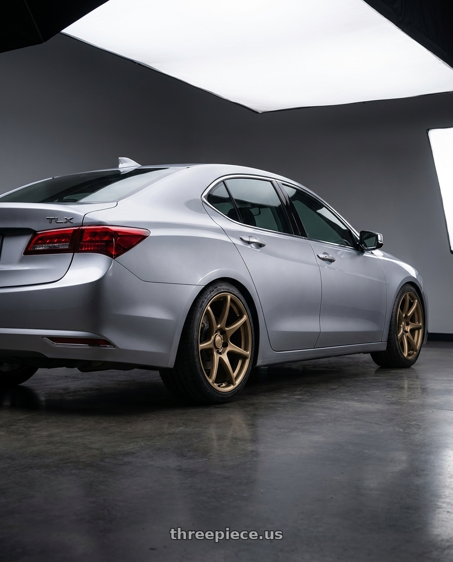 2019 Acura TLX with Kansei K11B Tandem 5x114.3 19x10.5 22 Bronze wheels rear three quarter view square tires