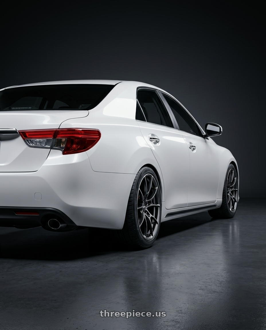 2014 marfdsav r3r  with Volk Racing G025 5x114.3 18x8.5+44 Shining Black Metal / Rim Edge DC wheels rear three quarter view square tires